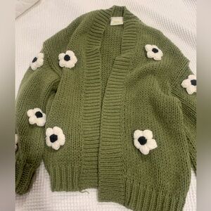 Cute green cardigan with white flowers from Anthropologie